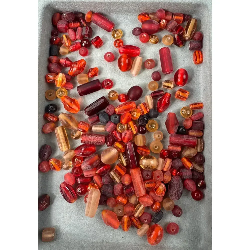 Assorted Red Acrylic, Wood and Glass Beads Variety of Shades Shapes and Sizes